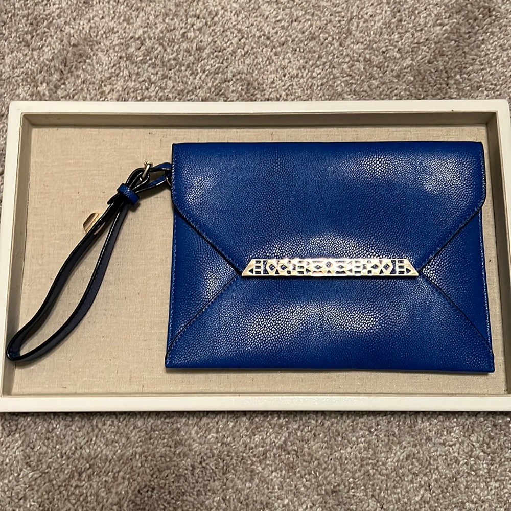 Stella & Dot blue envelope clutch/wristlet with silver accents